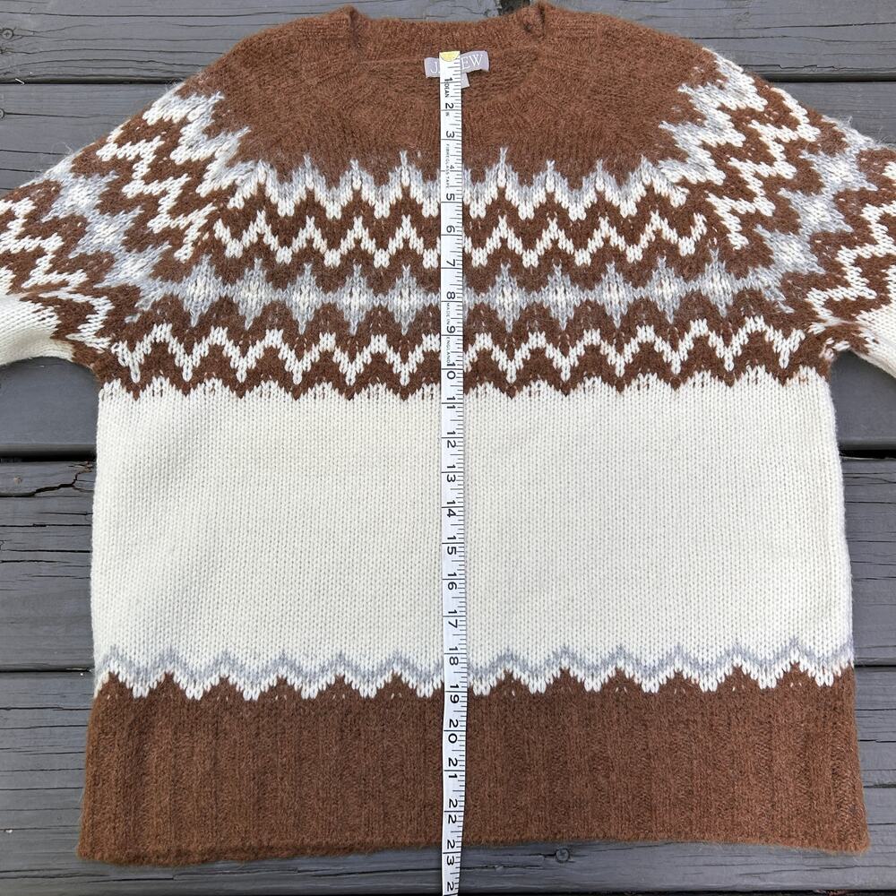 J.Crew Fair Isle Crewneck Brushed Wool Alpaca Sweater Brown Ivory Gray M BV353 - Picture 8 of 9